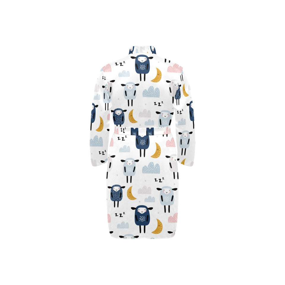 Cute sleeping sheep moon cloud pattern Men's Long Sleeve Belted Night Robe