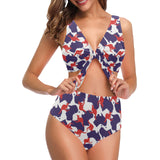 Kangaroo Australian pattern Chest Bowknot High Waisted Bikini Swimsuit