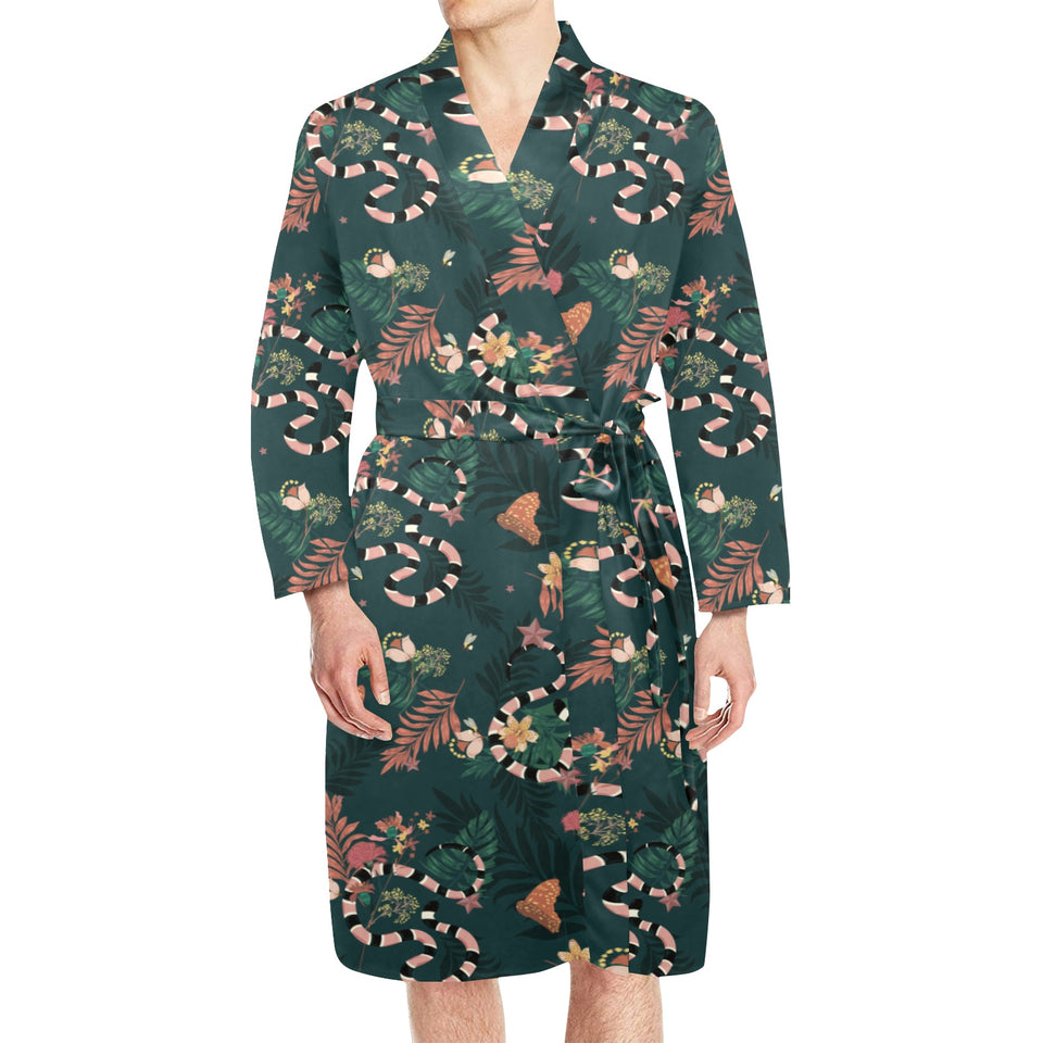 Snake forest pattern Men's Long Sleeve Belted Night Robe