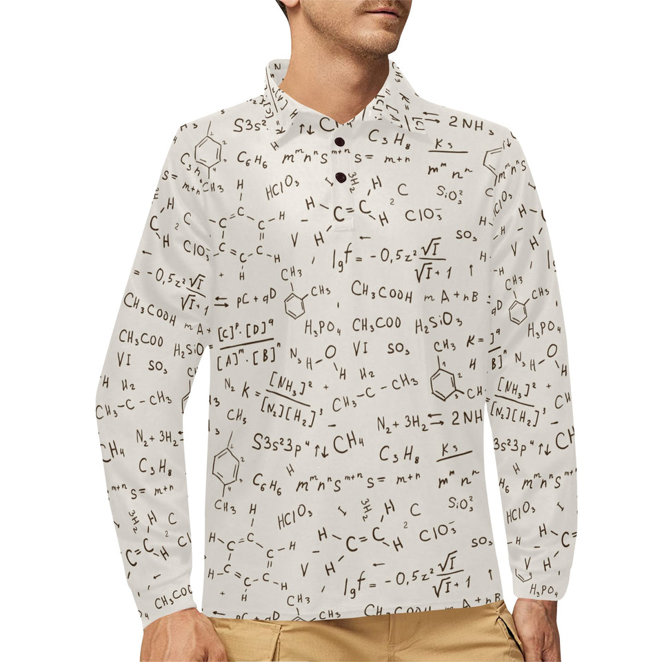 Chemistry Periodic Table Pattern Print Design 04 Men's Long Sleeve Polo Shirt