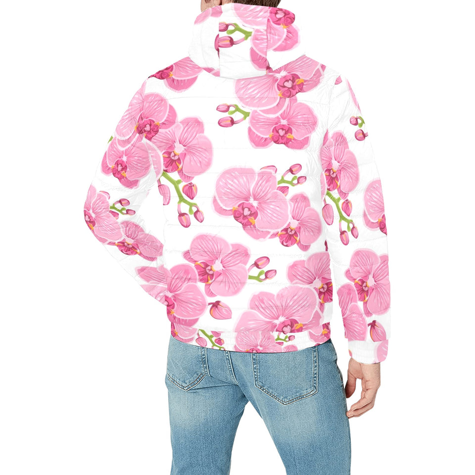 pink purple orchid pattern background Men's Padded Hooded Jacket