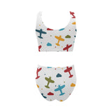 Airplane star cloud colorful Chest Bowknot High Waisted Bikini Swimsuit