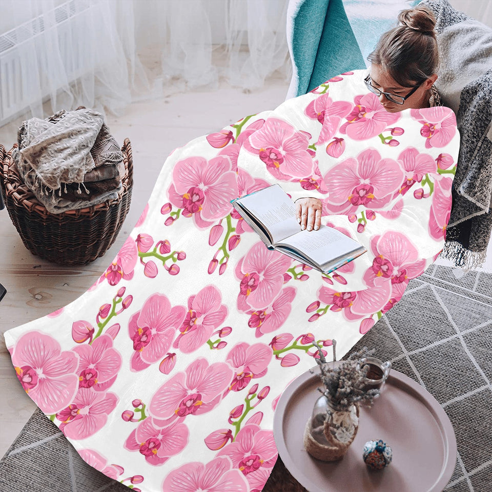 pink purple orchid pattern background Blanket Robe with Sleeves