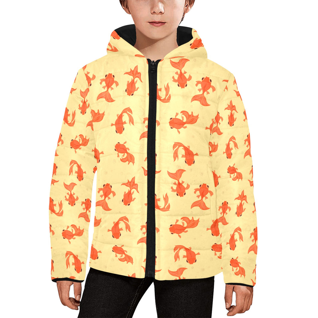 Goldfish Pattern Print Design 02 Kids' Boys' Girls' Padded Hooded Jacket