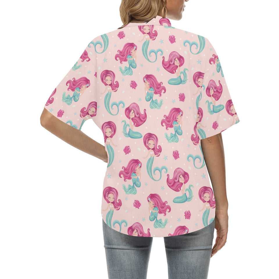 Cute little mermaid pattern Women's All Over Print Hawaiian Shirt