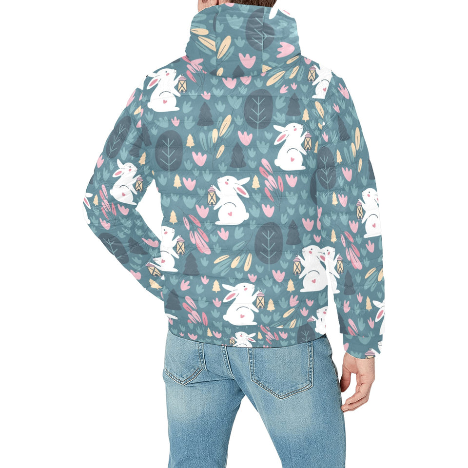 Cute rabbit pattern Men's Padded Hooded Jacket