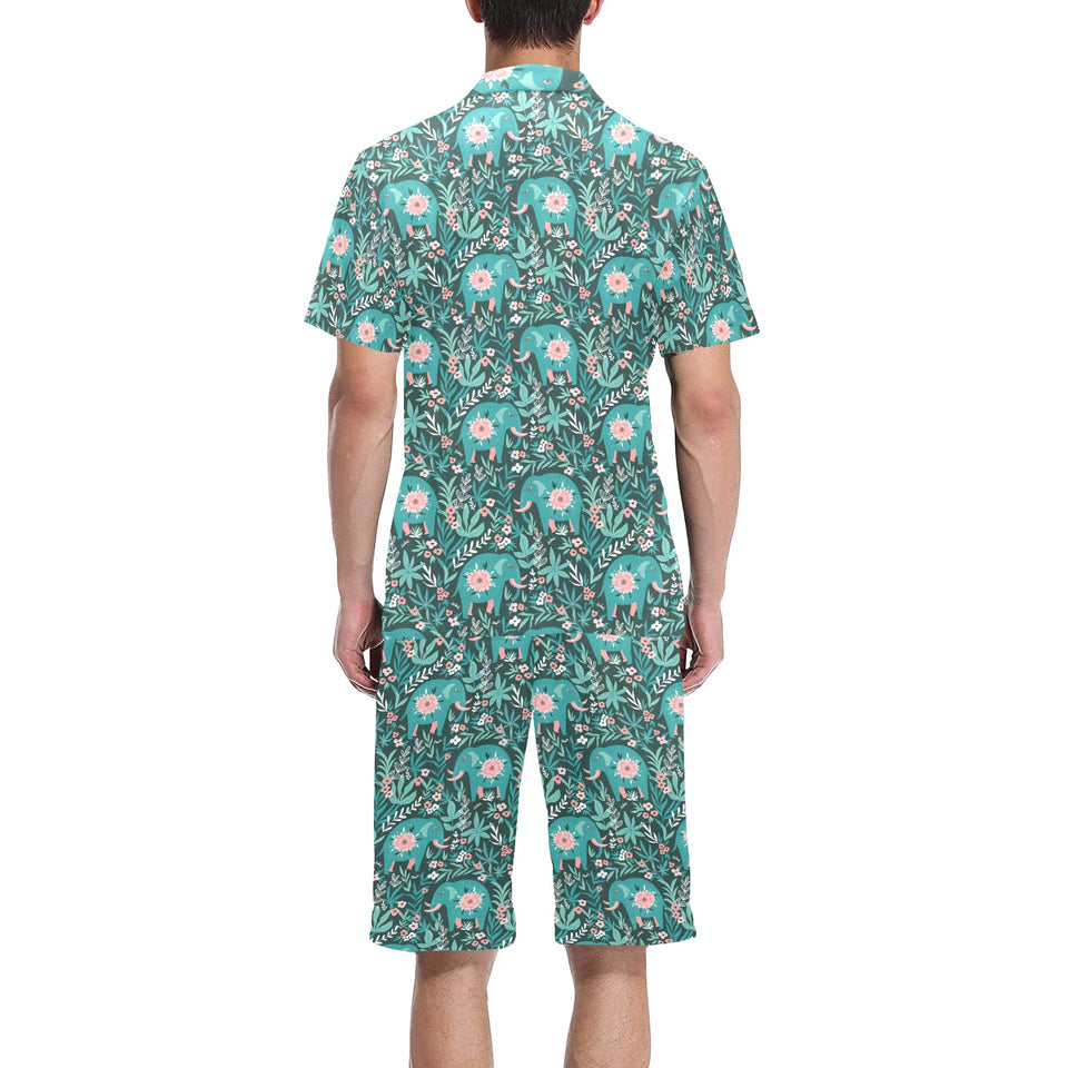 Elephants jungle pattern Men's V-Neck Short Pajama Set