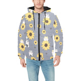 Cute hamster sunflower pattern background Men's Padded Hooded Jacket