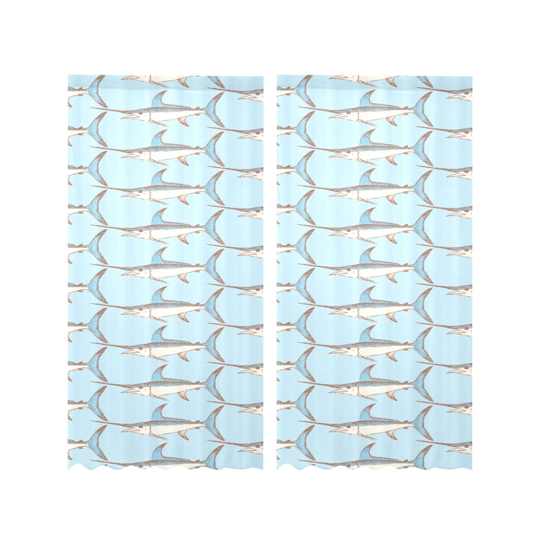 Swordfish Pattern Print Design 01 Gauze Curtain