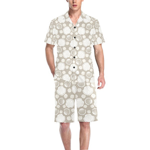 Scallop shell pattern Men's V-Neck Short Pajama Set