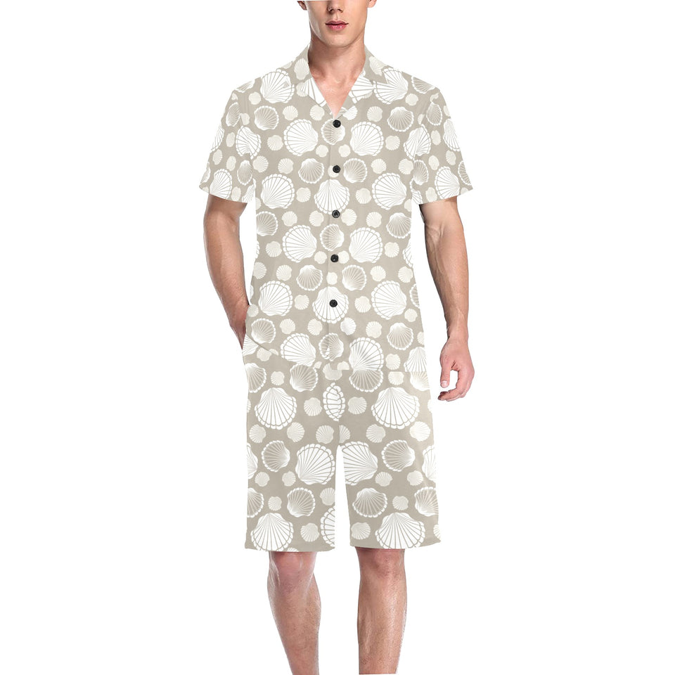 Scallop shell pattern Men's V-Neck Short Pajama Set