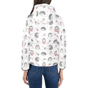 Hedgehog Pattern Print Design 02 Women's Padded Hooded Jacket