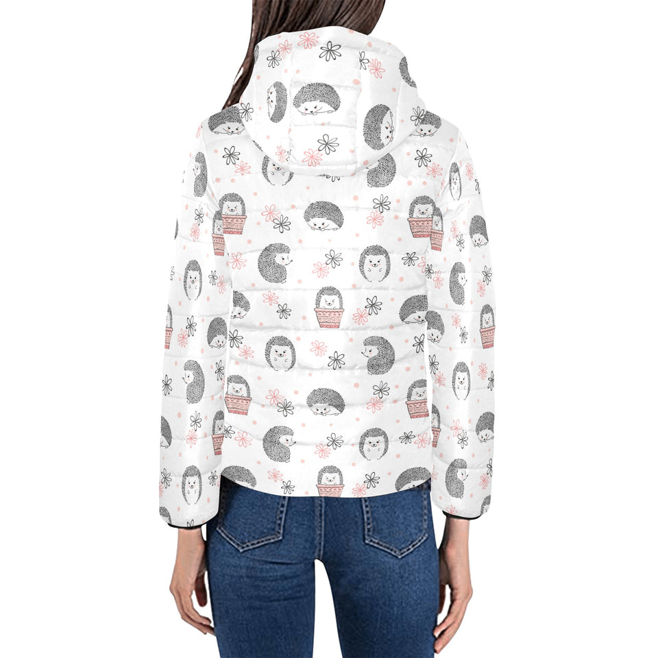 Hedgehog Pattern Print Design 02 Women's Padded Hooded Jacket