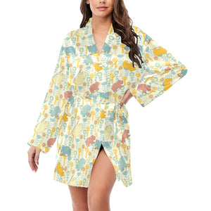 Hippopotamus Pattern Print Design 04 Women's Long Sleeve Belted Night Robe