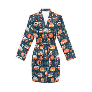 Camper Van Pattern Print Design 05 Women's Long Sleeve Belted Night Robe