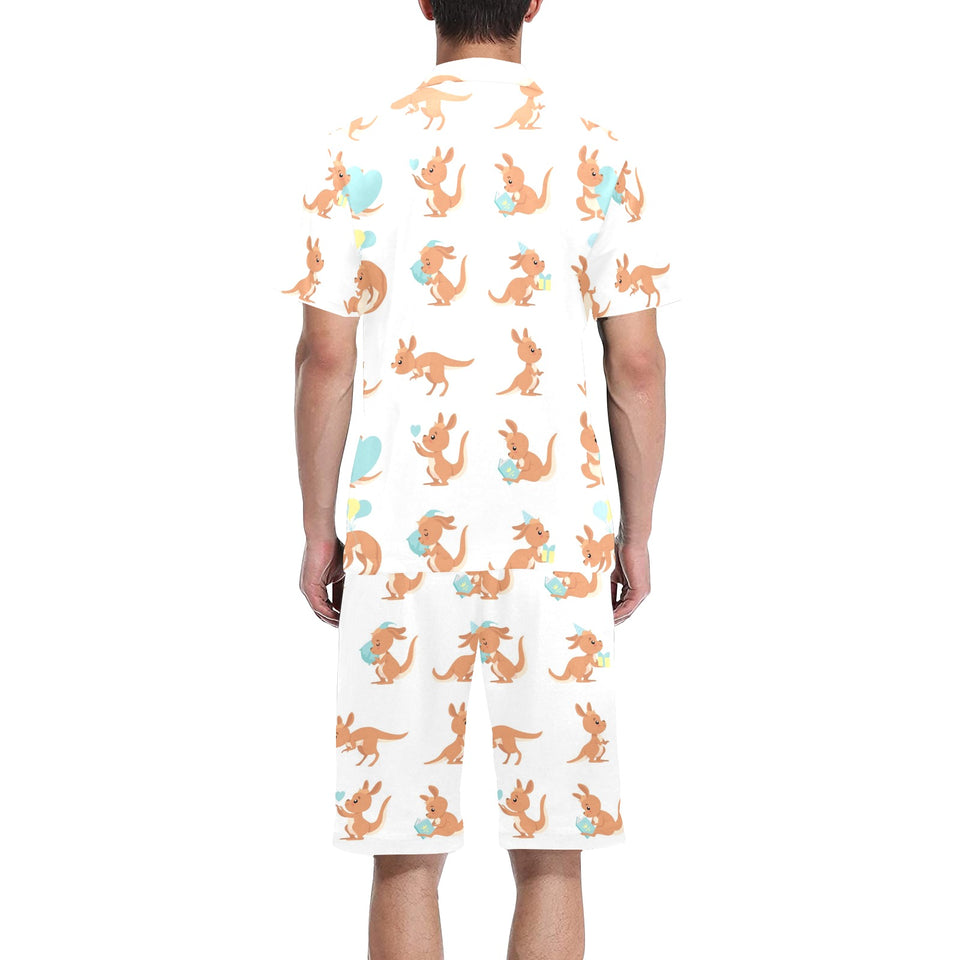 Cute Kangaroo pattern Men's V-Neck Short Pajama Set