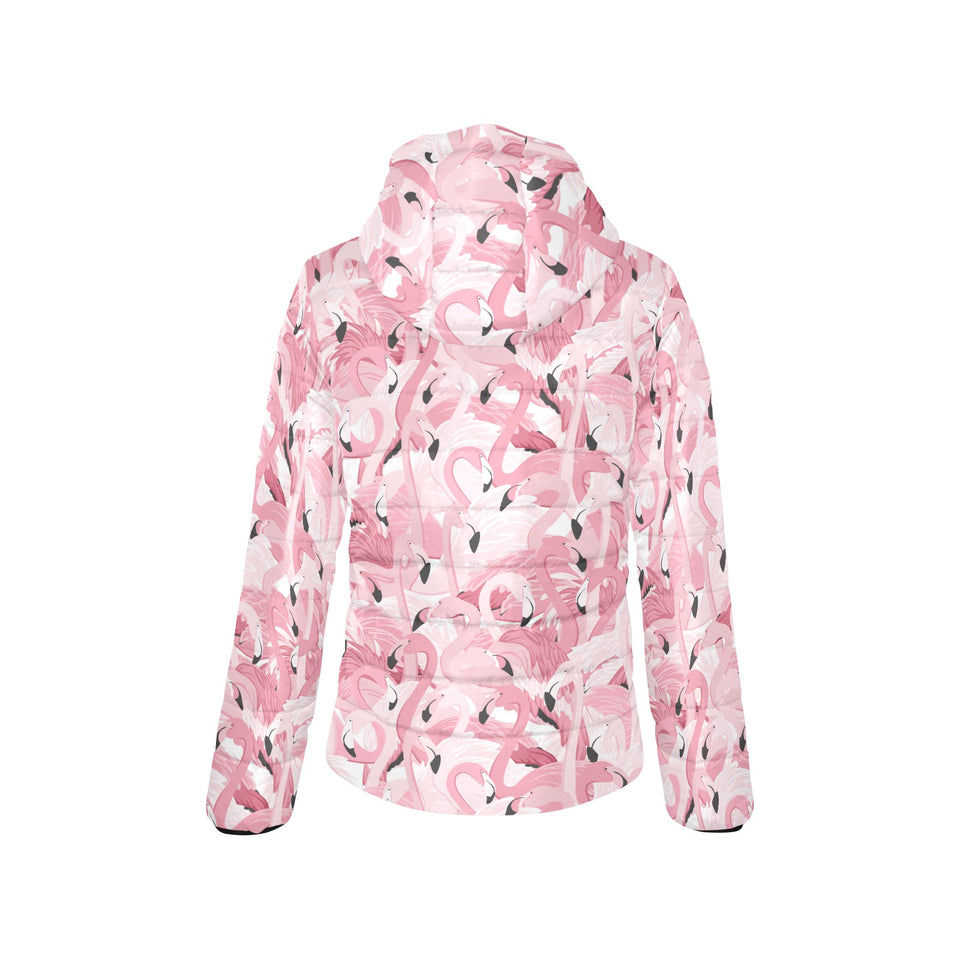 Pink flamingos pattern background Women's Padded Hooded Jacket