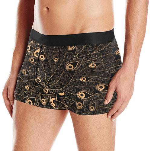 Gold peacock feather pattern Men's All Over Print Boxer Briefs Men's Underwear