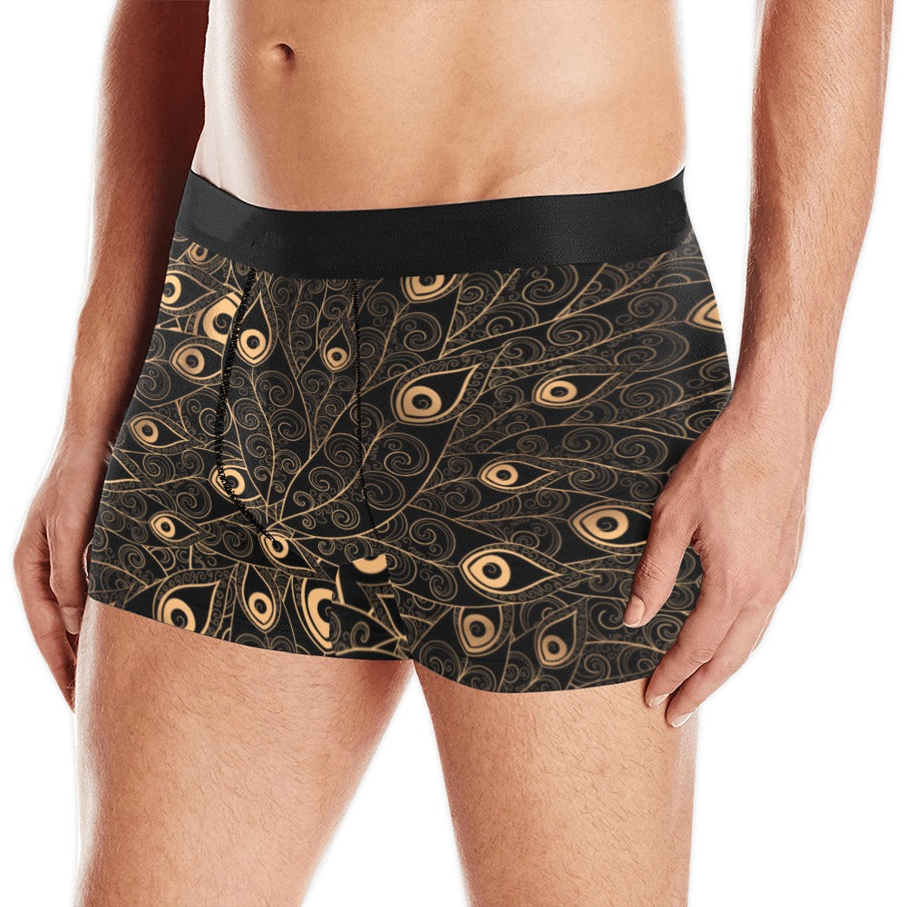 Gold peacock feather pattern Men's All Over Print Boxer Briefs Men's Underwear