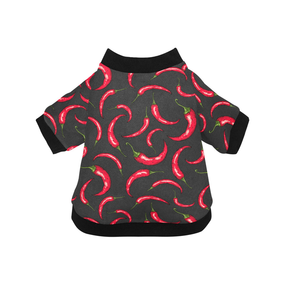 Chili peppers pattern black background All Over Print Pet Dog Round Neck Fuzzy Shirt
