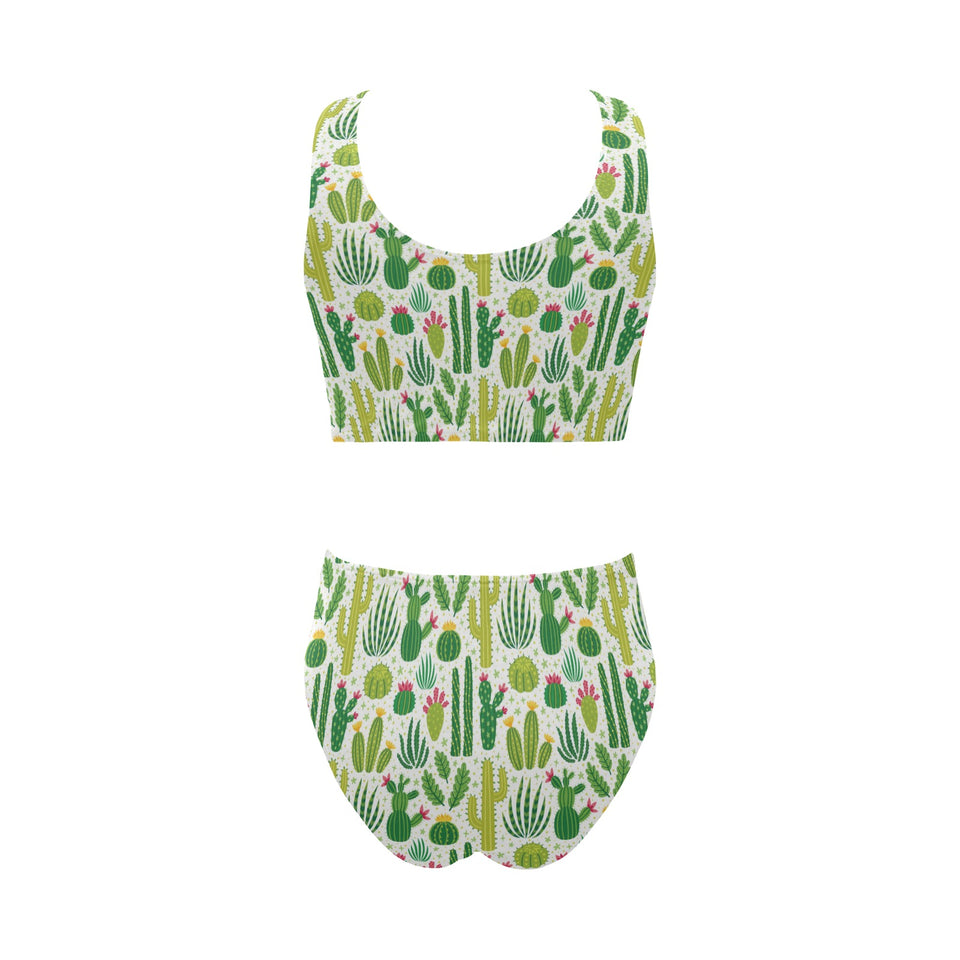 Cactus pattern copy Chest Bowknot High Waisted Bikini Swimsuit