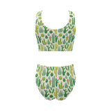 Cactus pattern copy Chest Bowknot High Waisted Bikini Swimsuit