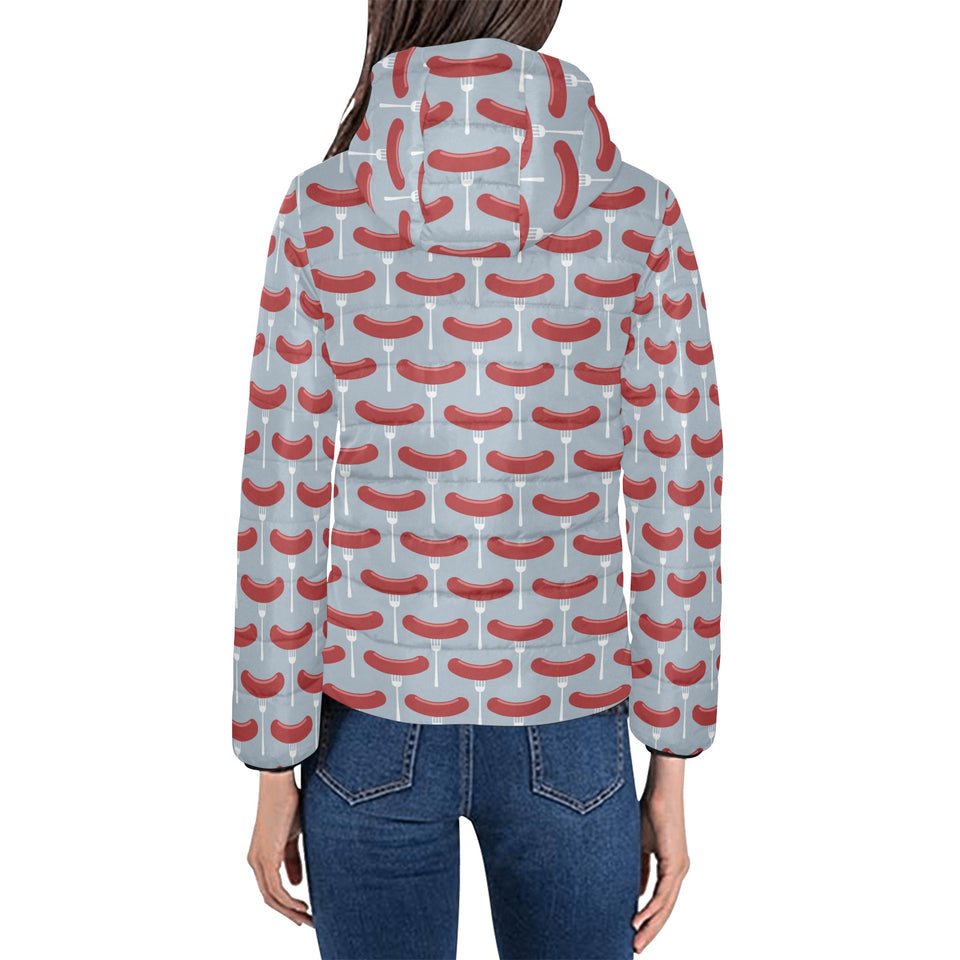 Sausage Pattern Print Design 02 Women's Padded Hooded Jacket