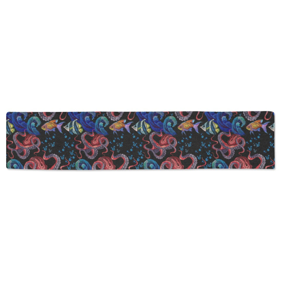 Octopus sea wave tropical fishe pattern Table Runner