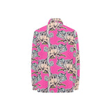 Chameleon lizard pattern pink background Women's Long Sleeve Polo Shirt