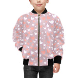 coral white heart pattern Kids' Boys' Girls' Bomber Jacket