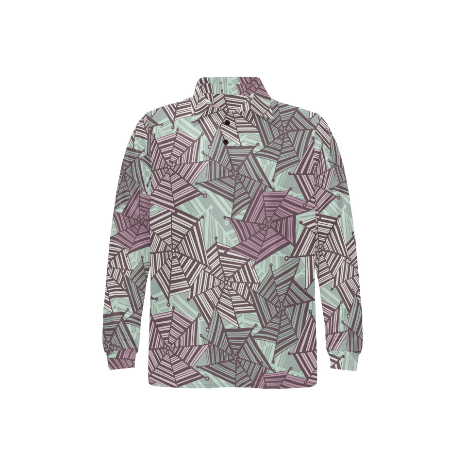 Spider web cobweb design color pattern Men's Long Sleeve Polo Shirt