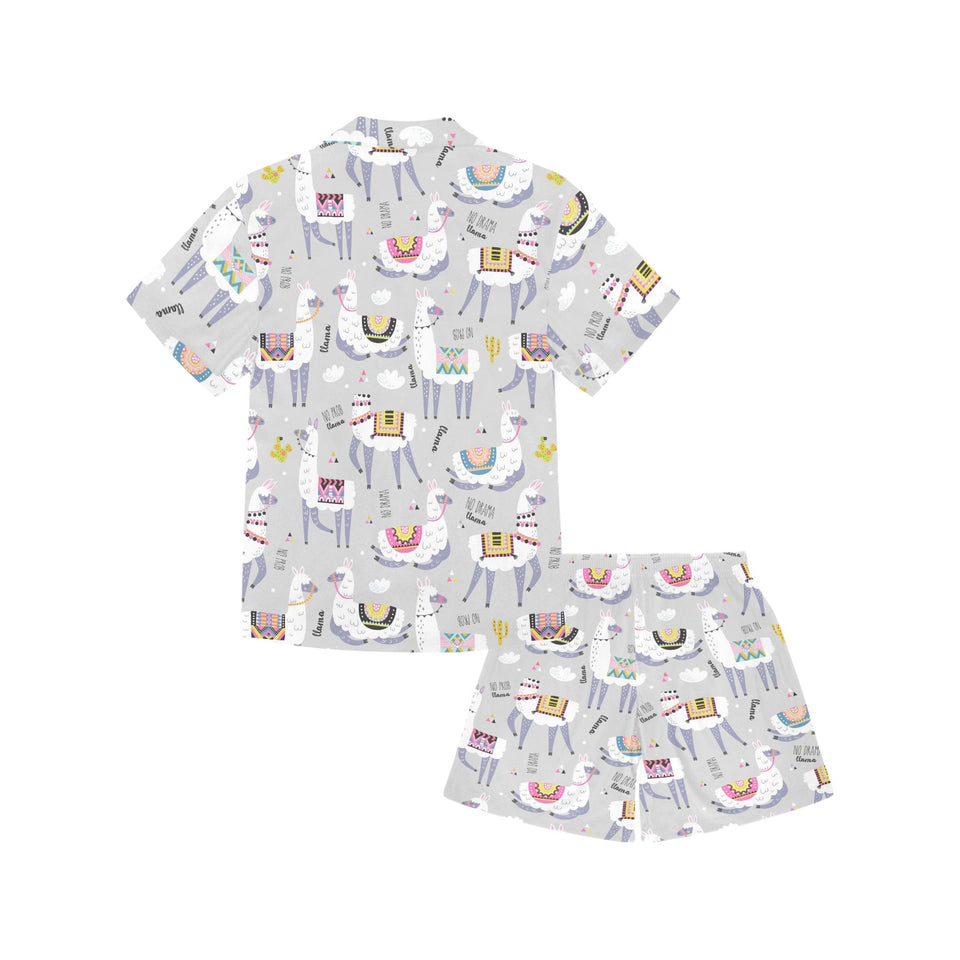 Cute Llama Alpaca pattern Kids' Boys' Girls' V-Neck Short Pajama Set