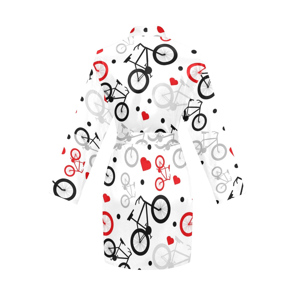 Bicycle Pattern Print Design 04 Women's Long Sleeve Belted Night Robe
