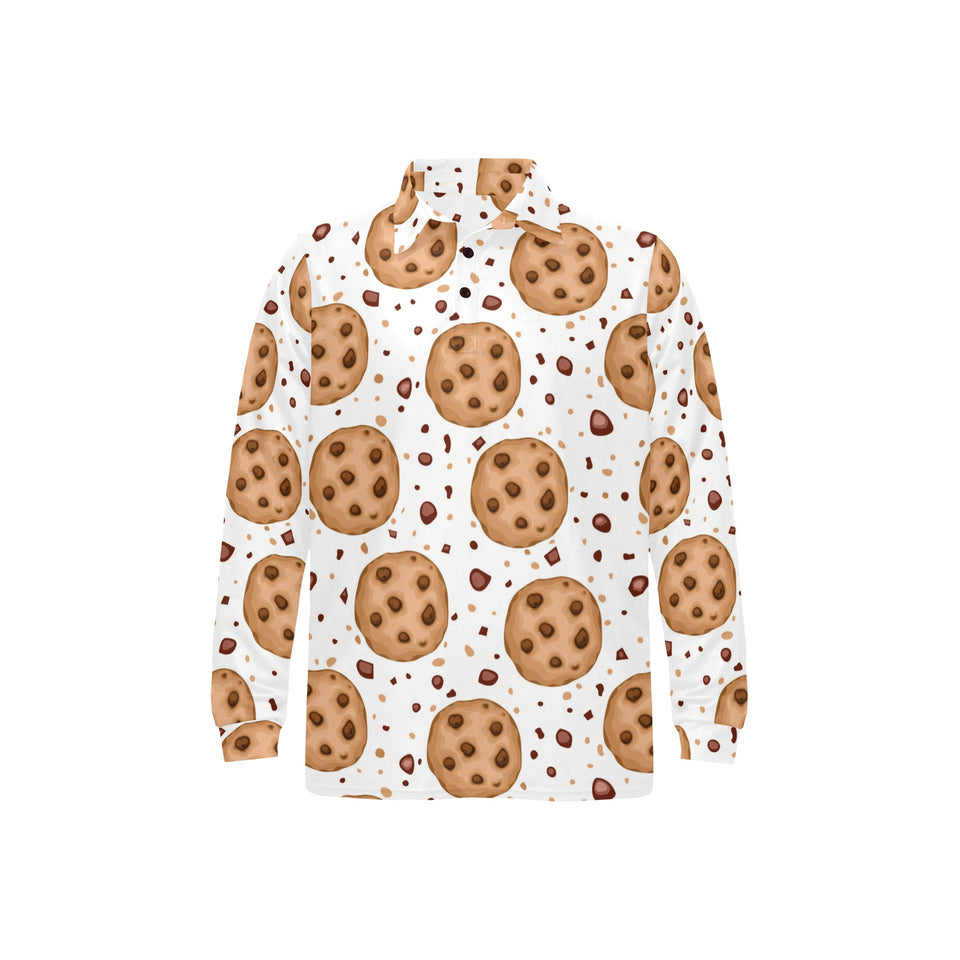 chocolate chip cookie pattern Men's Long Sleeve Polo Shirt