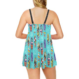 Surfboard Pattern Print Design 05 Chest Sexy Pleated Two Piece Swim Dress