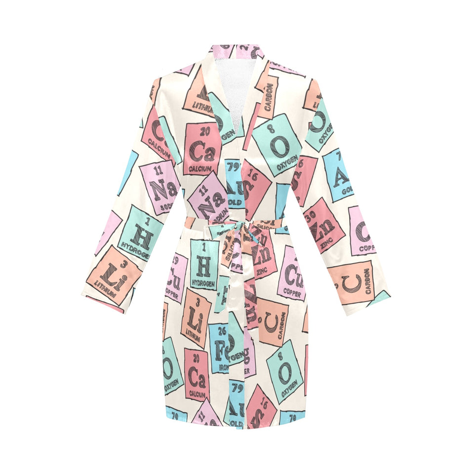Chemistry Periodic Table Pattern Print Design 02 Women's Long Sleeve Belted Night Robe