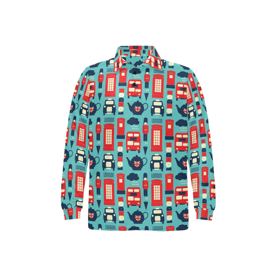 British Pattern Print Design 04 Men's Long Sleeve Polo Shirt