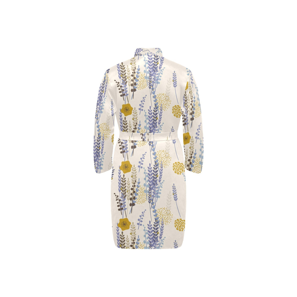 Lavender modern pattern blackground Men's Long Sleeve Belted Night Robe