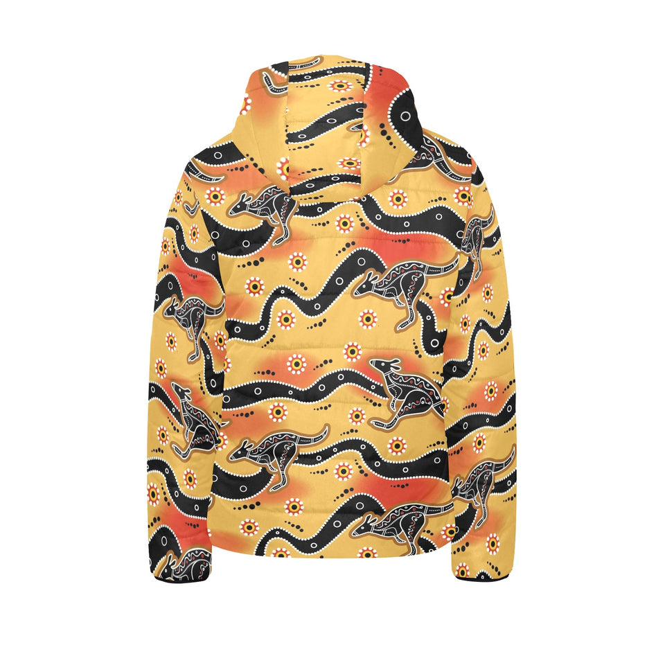 Kangaroo Australian aboriginal art pattern Kids' Boys' Girls' Padded Hooded Jacket