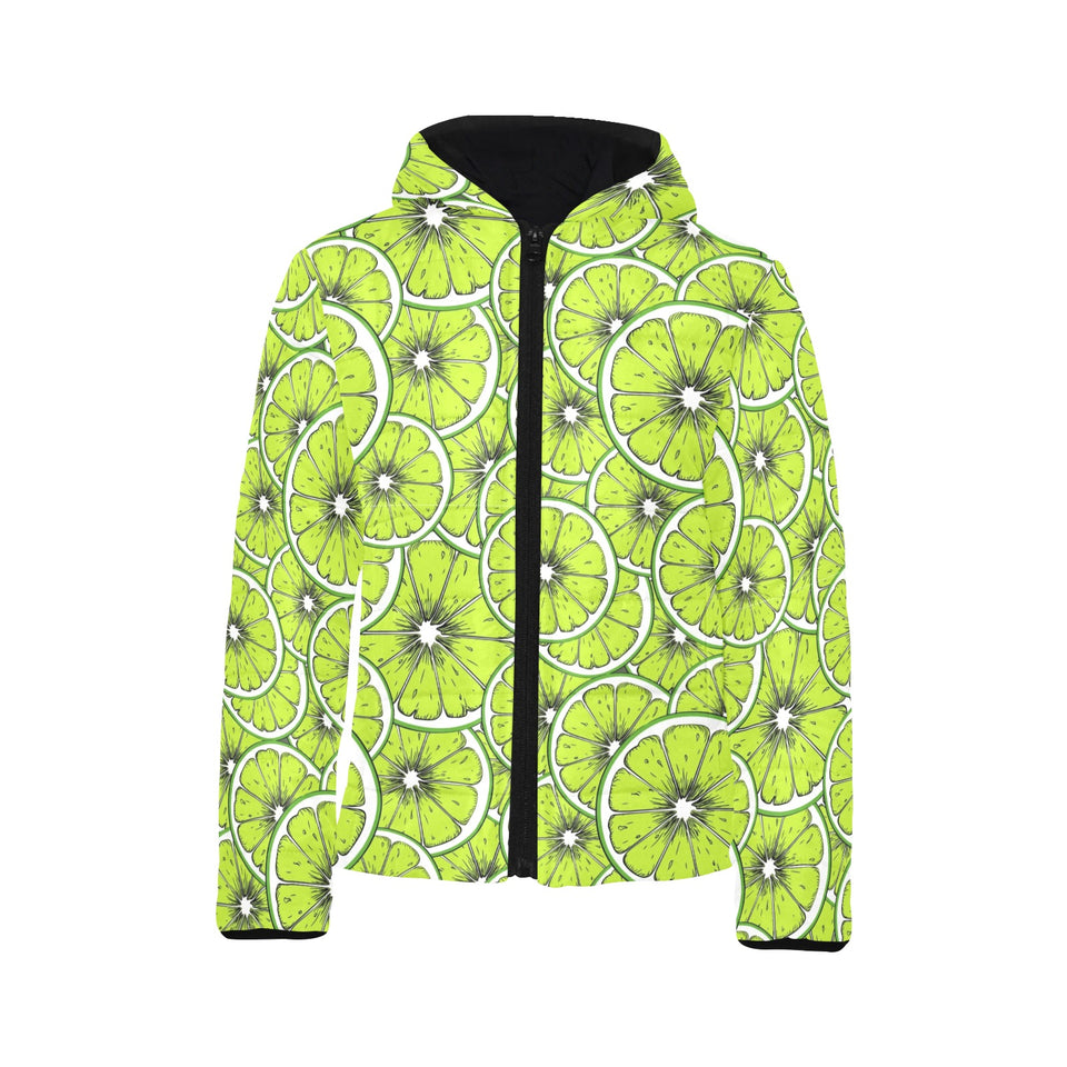 Slices of Lime design pattern Kids' Boys' Girls' Padded Hooded Jacket