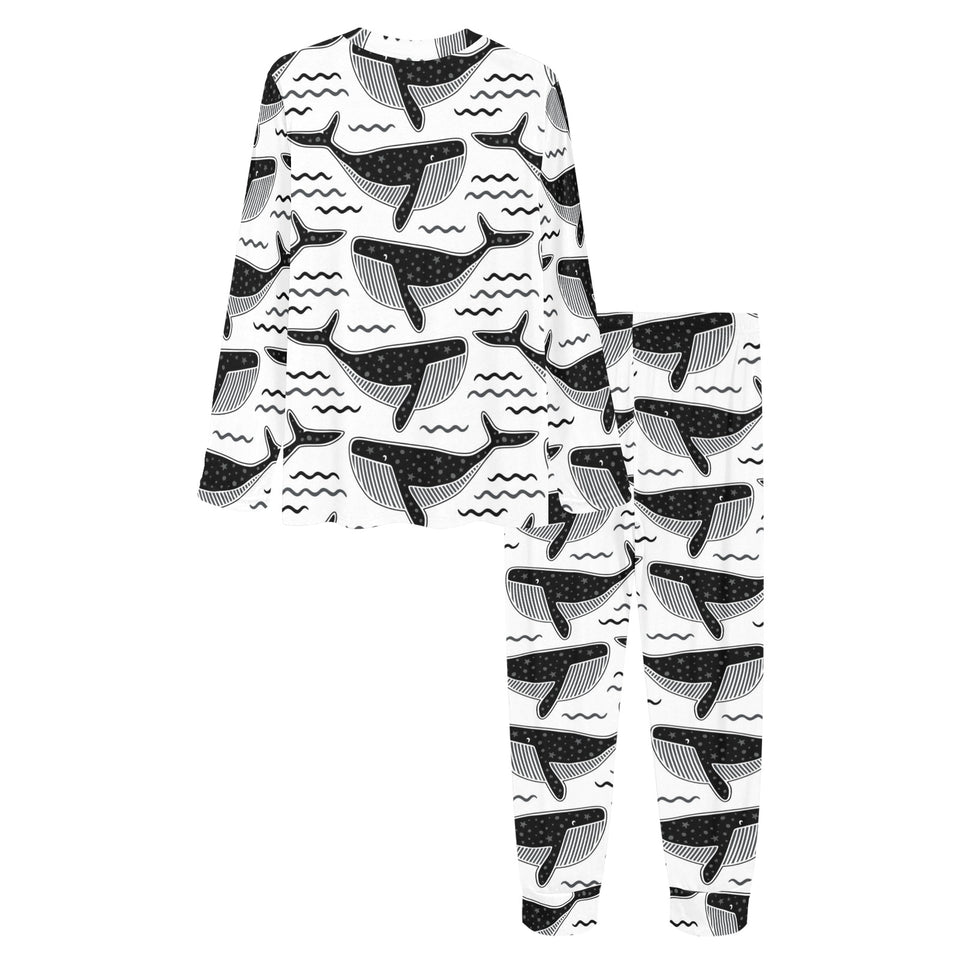 Black whale pattern Women's All Over Print Pajama Set