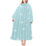 Snowflake pattern blue stripe background Blanket Robe with Sleeves