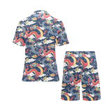Blue red dragon cloud pattern Men's V-Neck Short Pajama Set