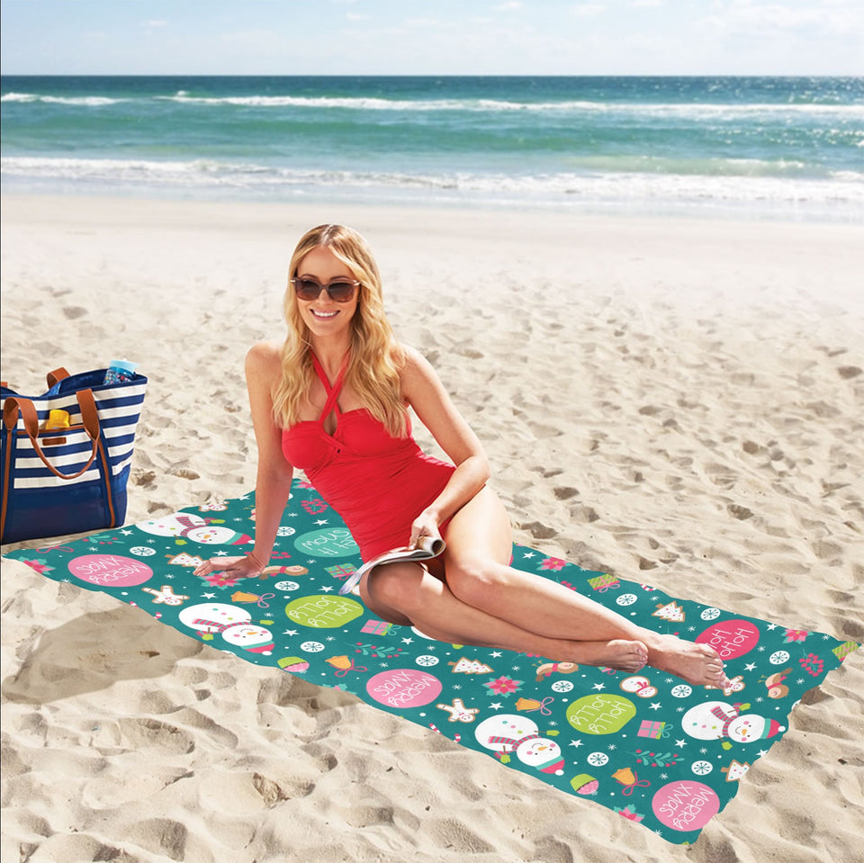 Snowman bird decorative elements christmas pattern Beach Towel