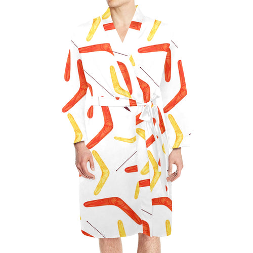 Waterclor boomerang Australian aboriginal ornament Men's Long Sleeve Belted Night Robe