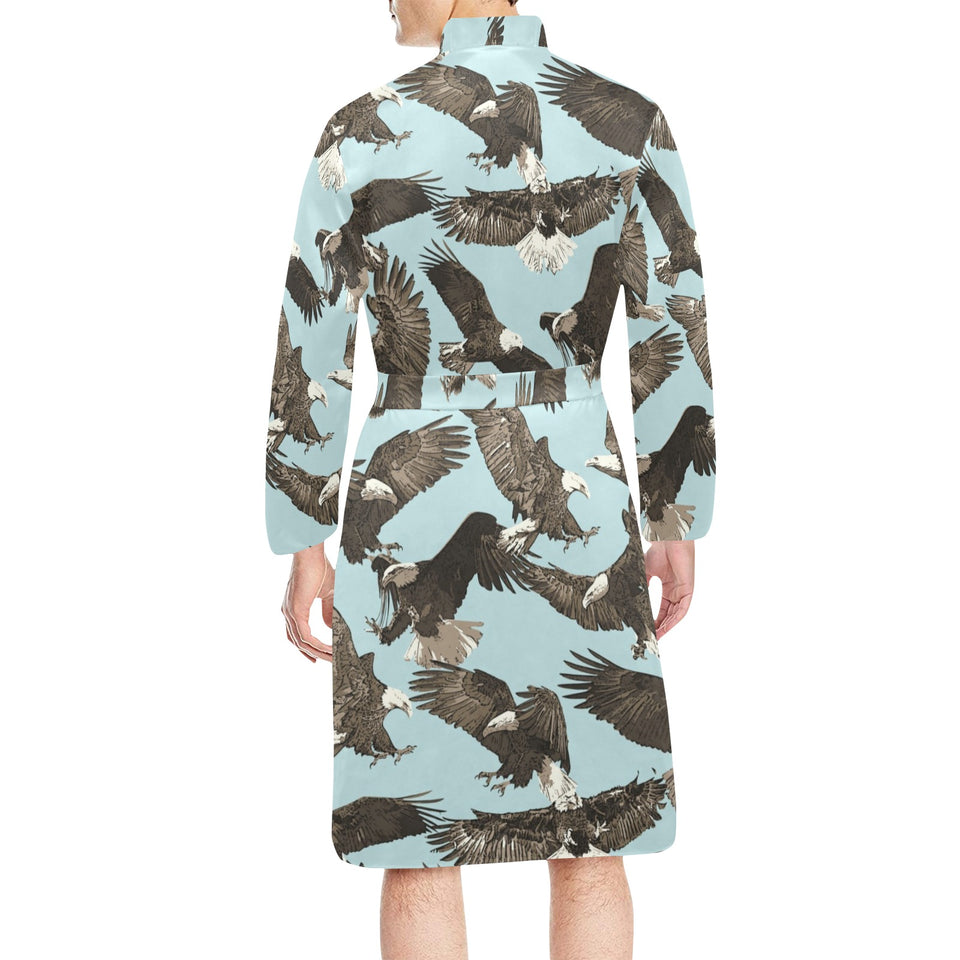 Eagle Pattern Print Design 01 Men's Long Sleeve Belted Night Robe