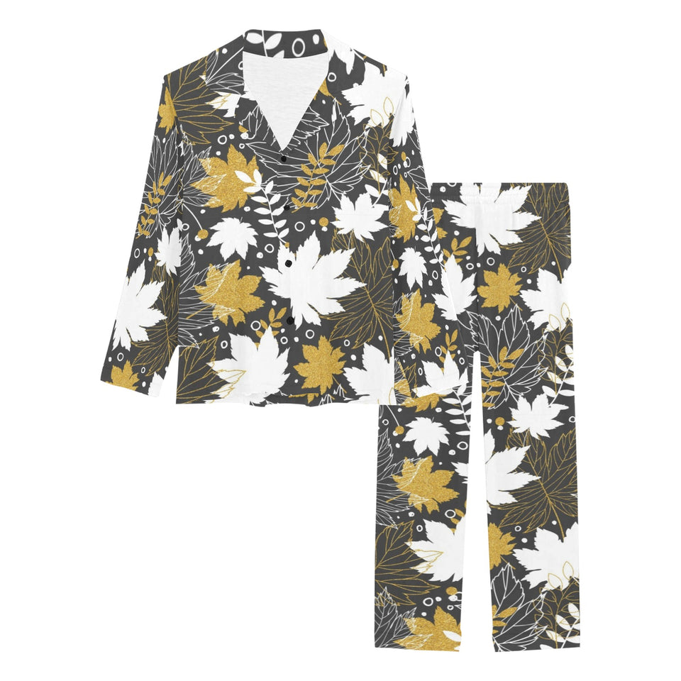 Beautiful gold autumn maple leaf pattern Women's Long Pajama Set