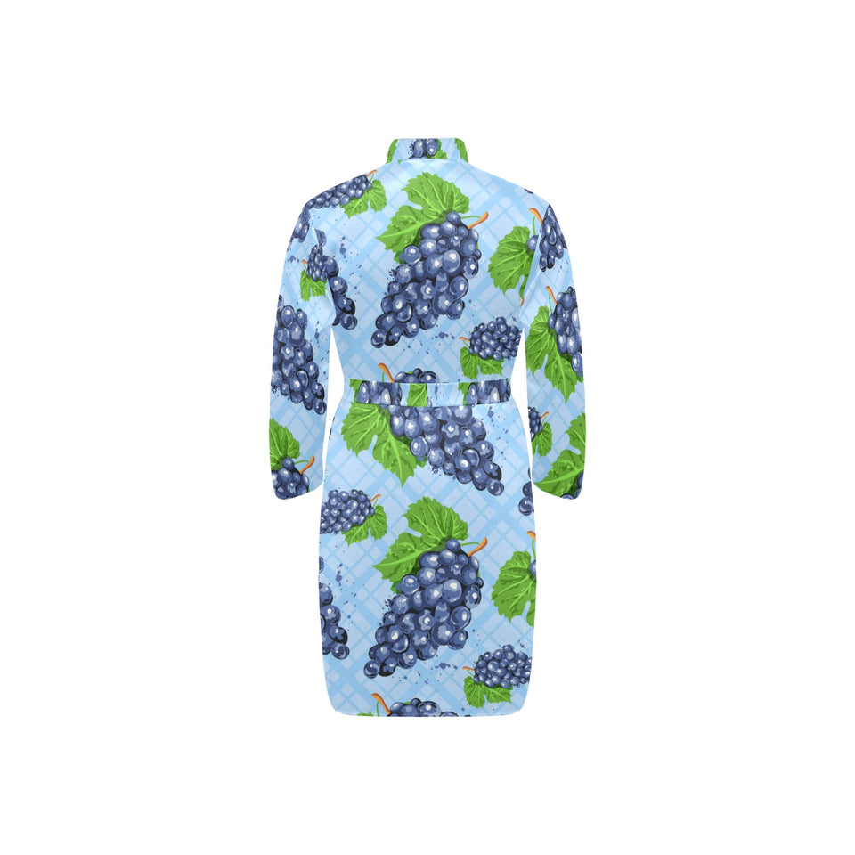 Watercolor grape pattern Men's Long Sleeve Belted Night Robe