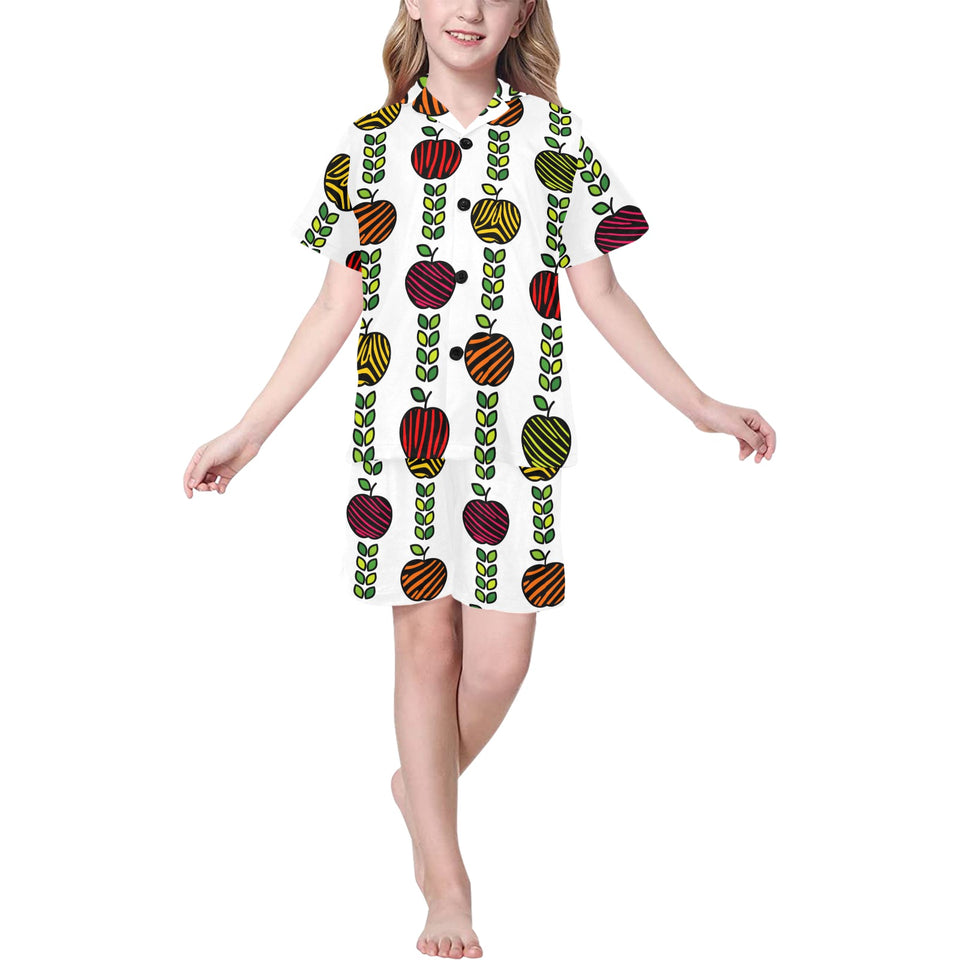 colorful apples leave zebra stripe Kids' Boys' Girls' V-Neck Short Pajama Set
