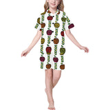 colorful apples leave zebra stripe Kids' Boys' Girls' V-Neck Short Pajama Set